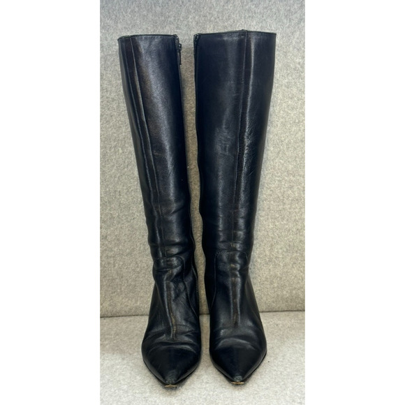 Via Spiga Black Tall Pointed-Toe Leather Stiletto Heel Boots 9/40 Needs Heel Tip - Picture 1 of 10
